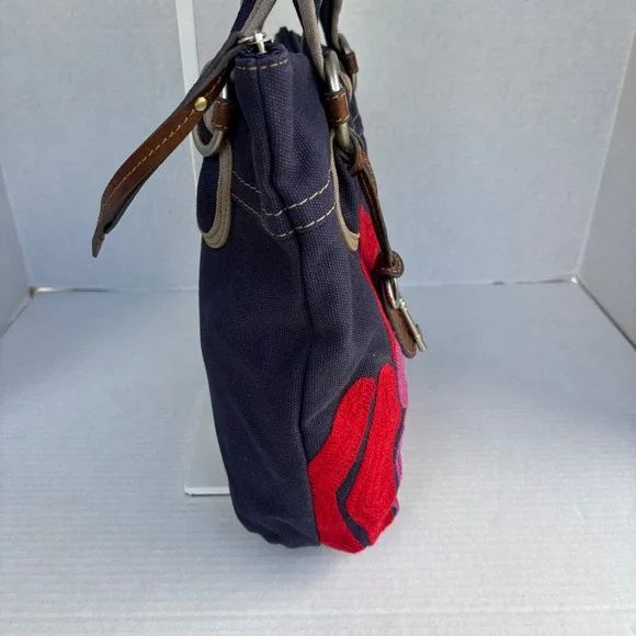 Fossil Cameron Fabric Satchel Bag Navy Blue Floral Embroidery ZB4477997 New - Picture 14 of 14